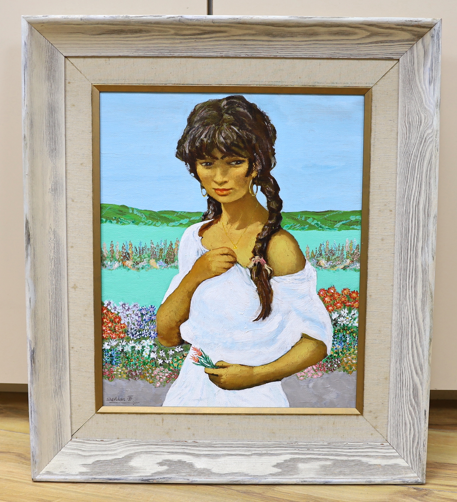 Sheridan (Modern British), oil on canvas, Study of a Spanish girl, signed, 43 x 35cm